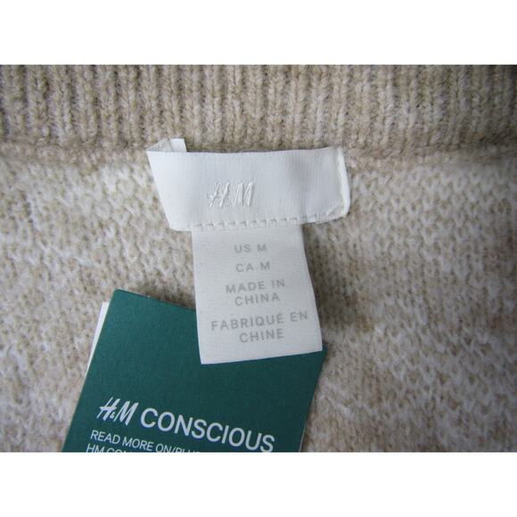 H&M Tan Houndstooth Cardigan Sweater sz M Coastal Nautical Boho Cottagecore Cozy - Picture 3 of 6